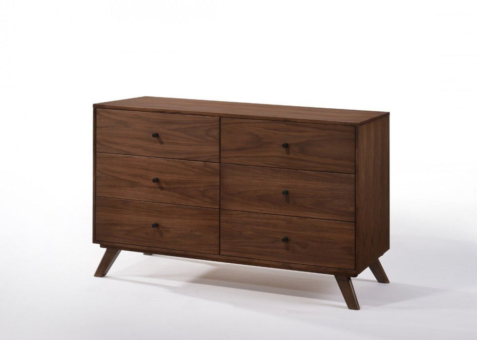 Solid Wood Six Drawer Double Dresser 51" - Walnut Brown