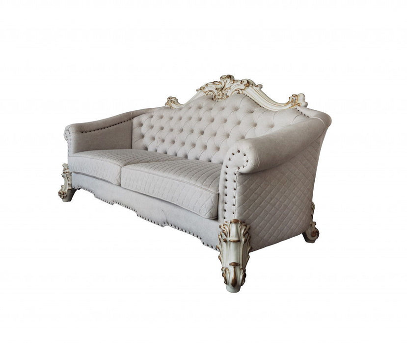 Sofa With Six Toss Pillows 89" - Ivory Velvet And Pearl