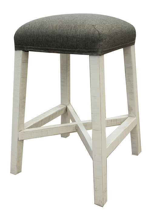 Stone - Stool With Fabric Seat - Antiqued Ivory / Weathered Gray