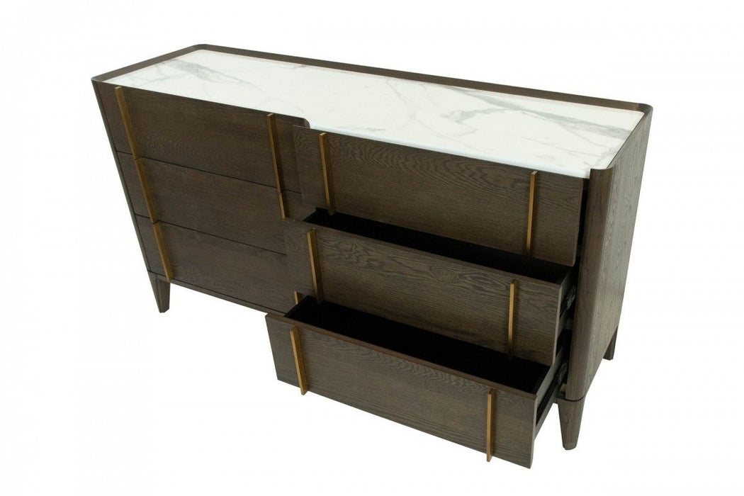 Solid Wood Six Drawer Double Dresser 59" - Dark Brown