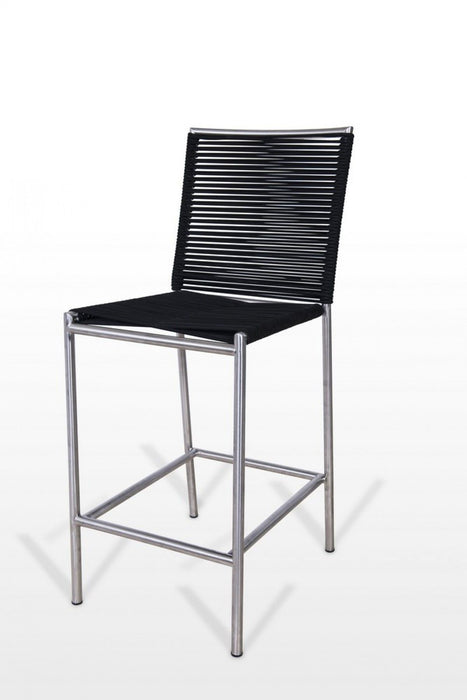 Stainless Steel Low Back Bar Height Bar Chair With Footrest 40" - Black And Silver