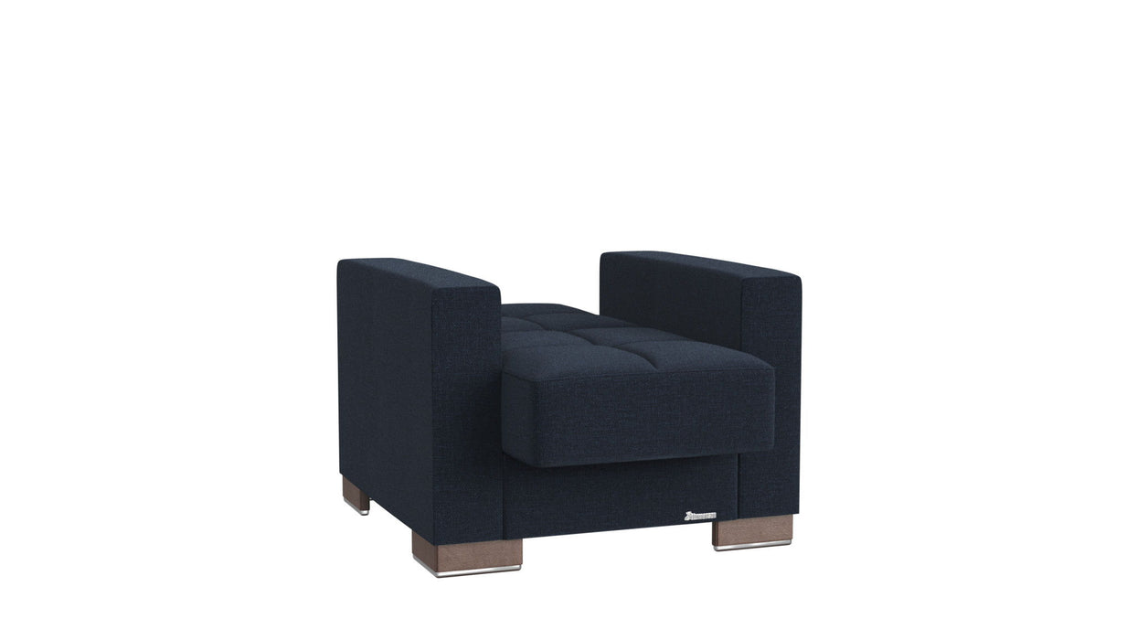 Fabric and Brown Tufted Convertible Chair 36" - Dark Blue