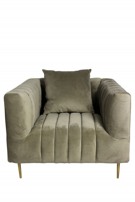 Velvet And Gold Solid Color Lounge Chair 37" - Beige