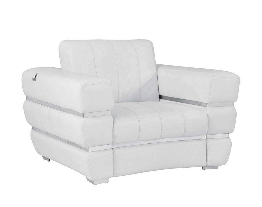 Stripe Top Grade Italian Leather Chair - Winter White