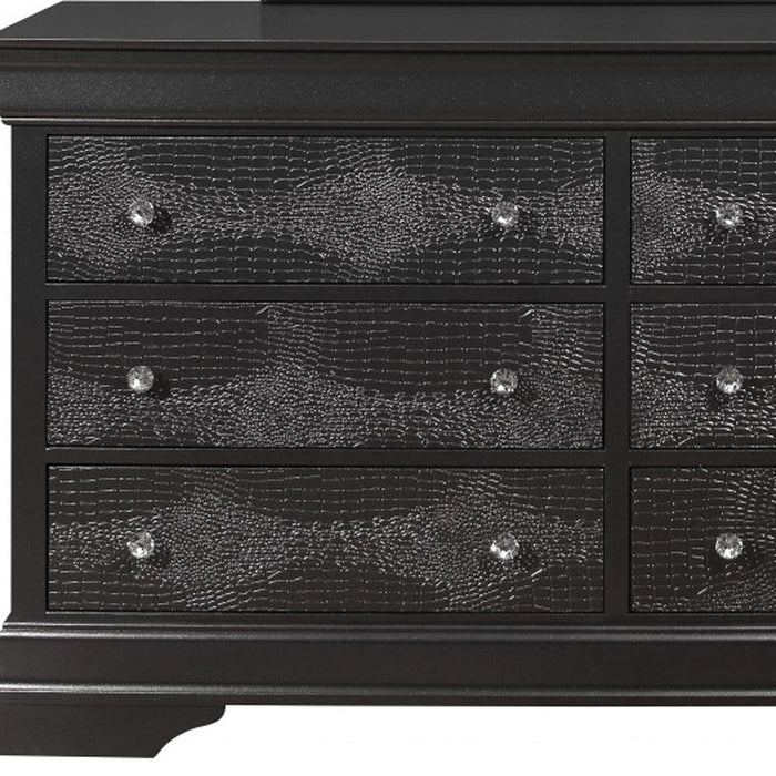 Solid Wood Six Drawer Double Dresser 58" - Metallic Gray