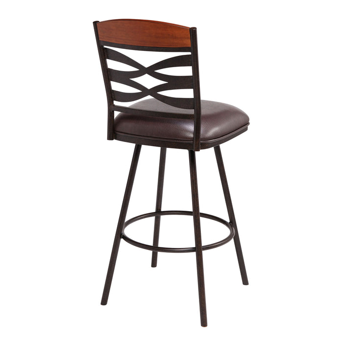 Faux Leather Speckled Metal and Maple Wood Bar Stool 30" - Brown
