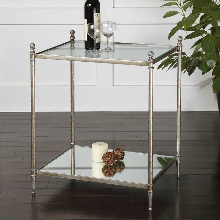 Gannon - Mirrored Glass End Table - Pearl Silver