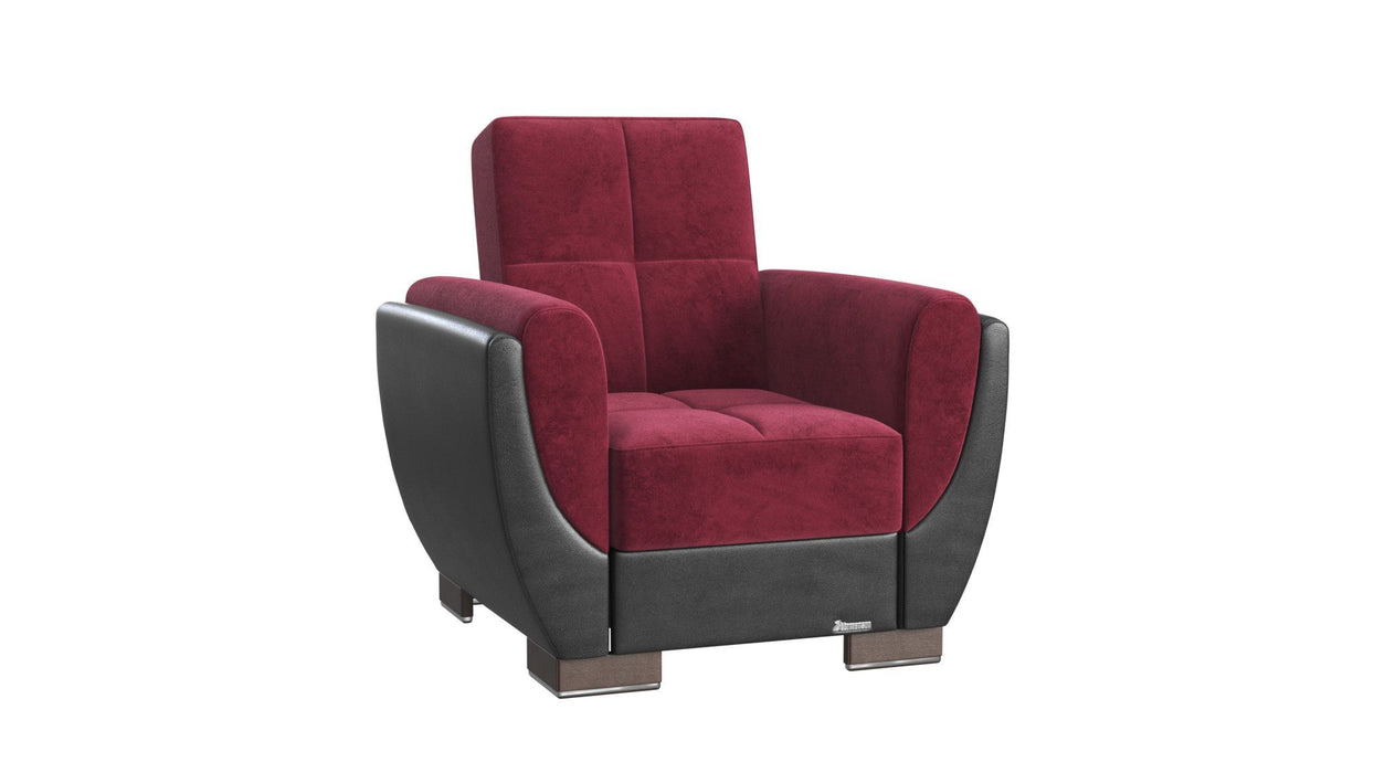 Microfiber And Brown Tufted Convertible Chair 36" - Red