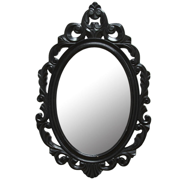 Vintage Style Baroque Oval Glass Wall Mirror - Black Glossy