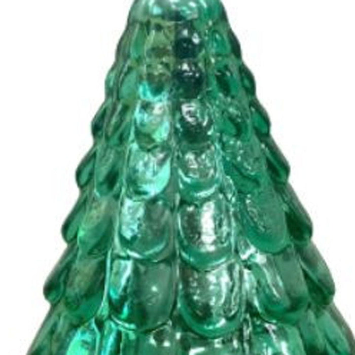 7"H Embossed Glass Christmas Tree Sculpture - Green