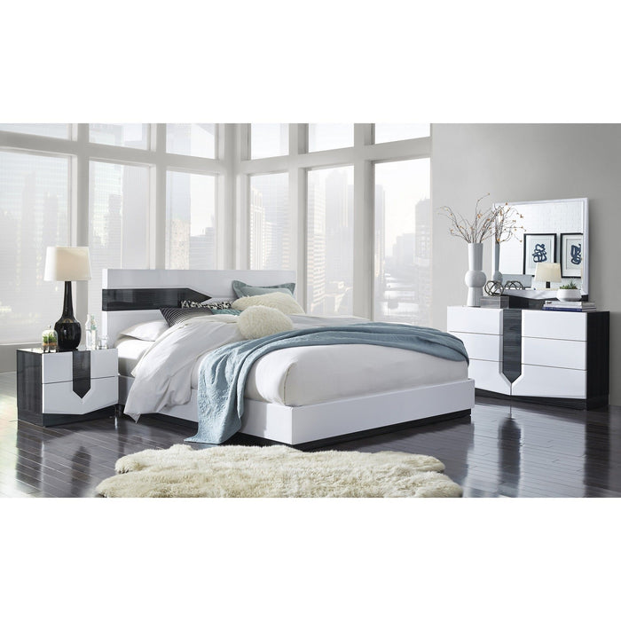 King Bed With Dark Gray Zebrano Details On Headboard And Bottom Rail Accent - White