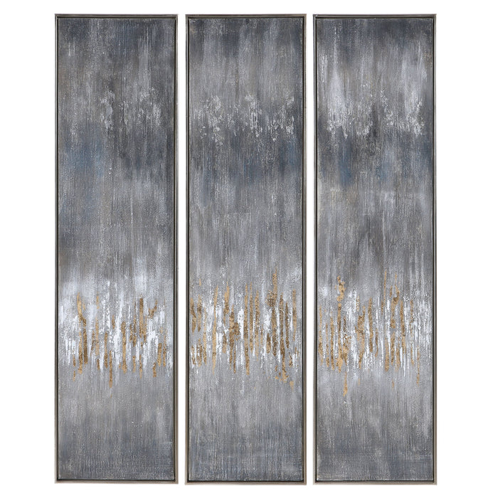 Gray Showers - Hand Painted Canvases (Set of 3) - Dark Gray