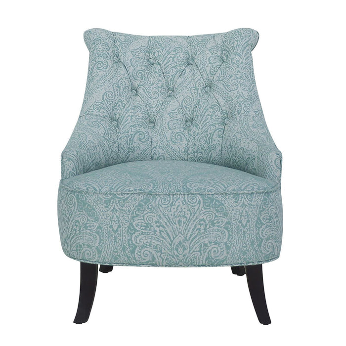 Polyester Blend Damask Wingback Chair 28" - Shades Of Aqua And Brown