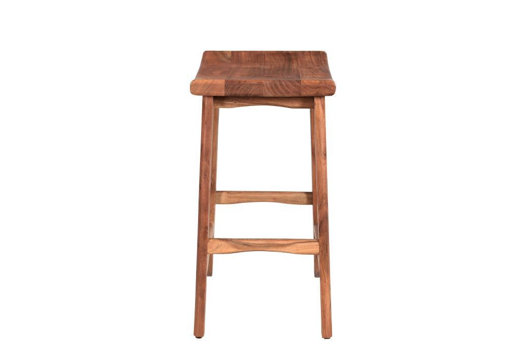 Backless Counter Height Bar Stool With Footrest 26" - Brown - Solid Acacia Wood