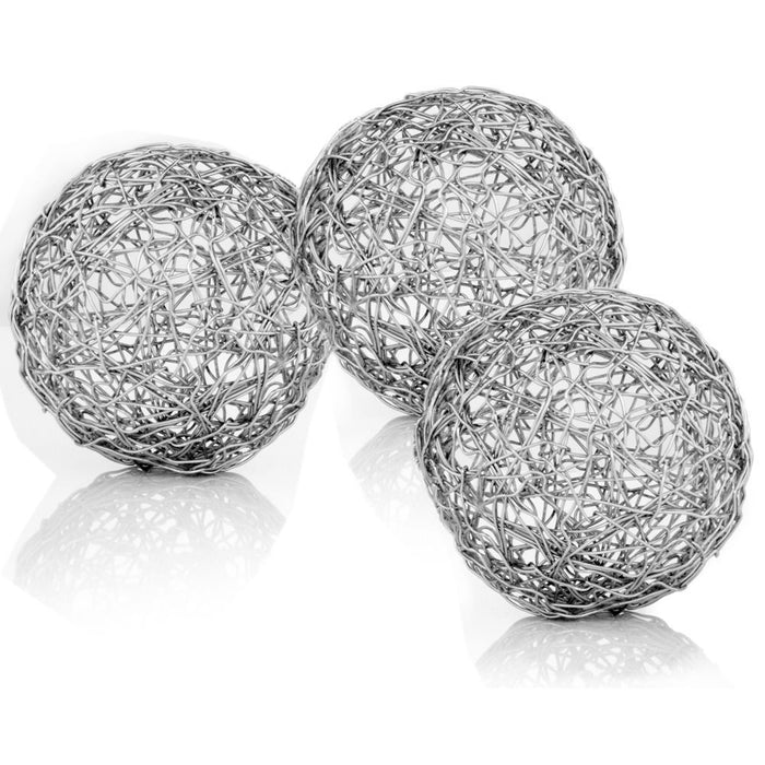 Wire Spheres (Set of 3) - Shiny Nickel Silver - 5" x 5" x 5"