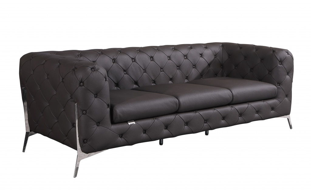 Genuine Leather Standard Sofa 93" - Brown