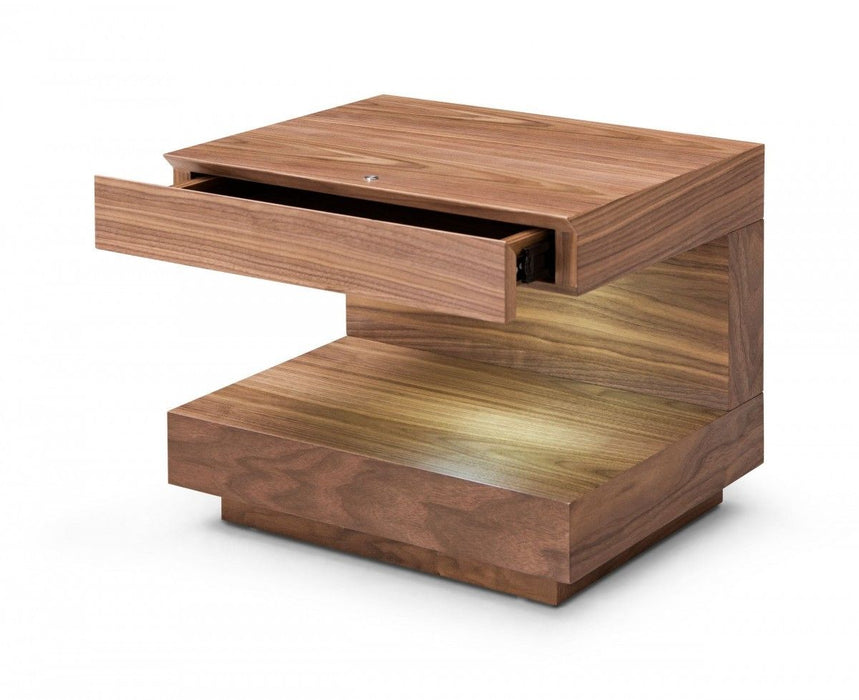 Nightstand Contemporary With 1 Drawer And LED Light - Walnut