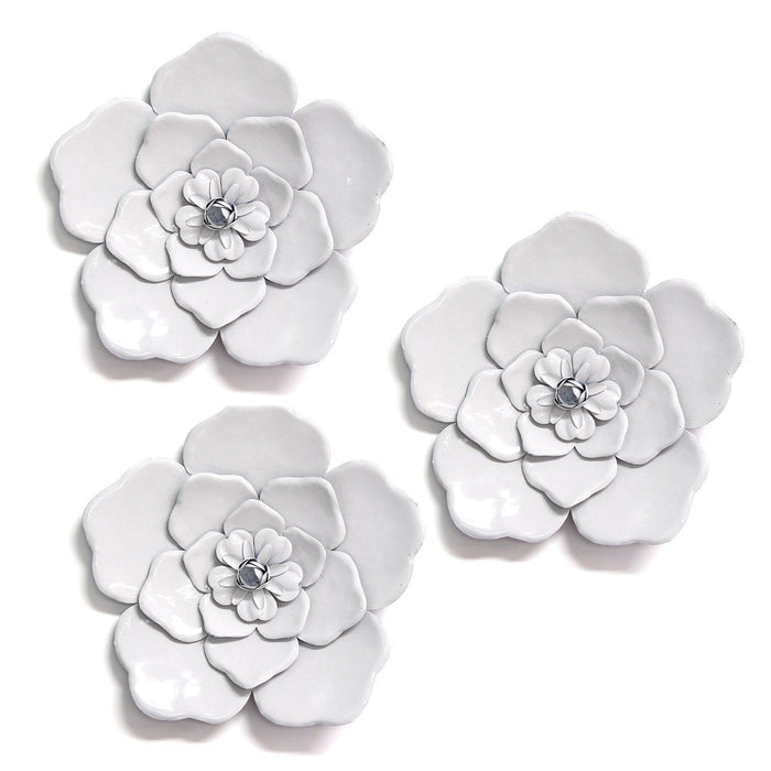 Alluring Flowers Wall Art (Set of 3) - White - Metal