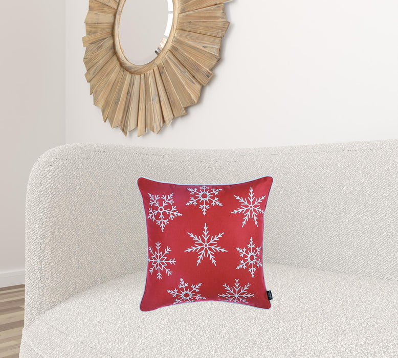 18"Lx18"H Christmas Snowflakes Throw Pillow Covers (Set of 2) - Red