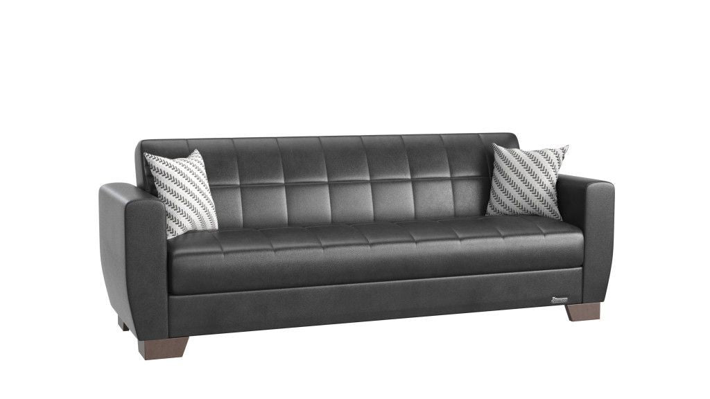 Faux Leather And Brown Sleeper Sleeper Sofa With Two Toss Pillows 84" - Black