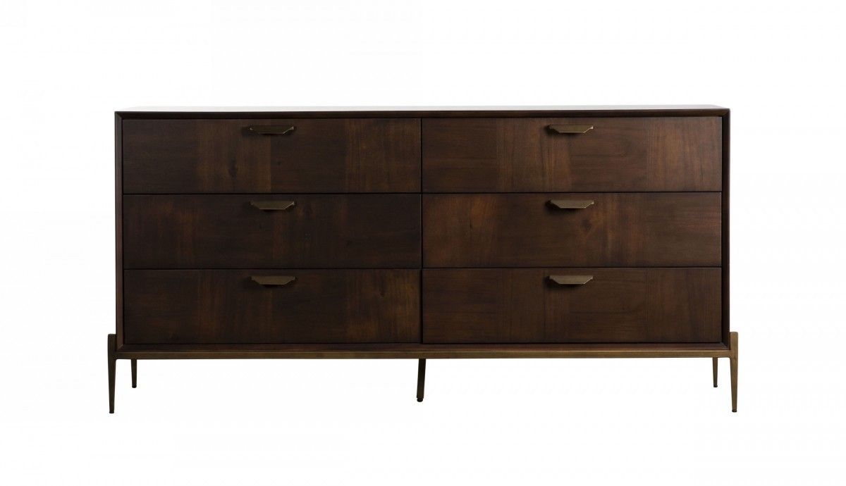 Manufactured Wood Six Drawer Double Dresser 63" - Dark Brown