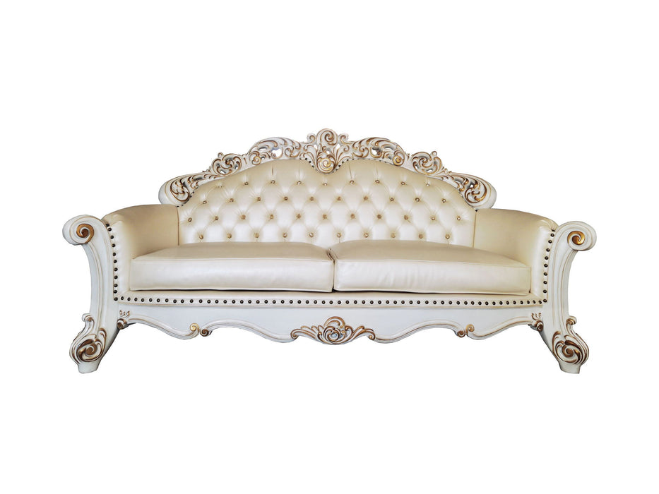 Sofa With Five Toss Pillows 96" - Champagne Faux Leather And Pearl