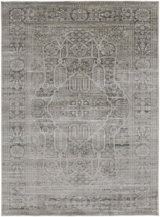 Floral Power Loom Distressed Area Rug - Gray Silver And Taupe - 12' X 15'