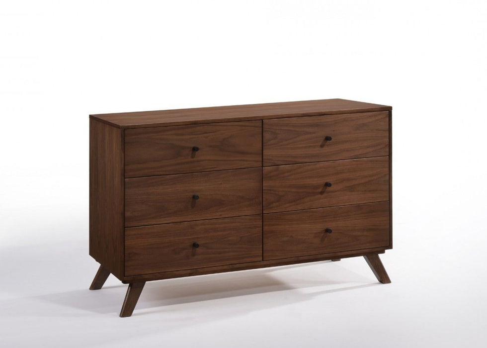 Solid Wood Six Drawer Double Dresser 51" - Walnut Brown