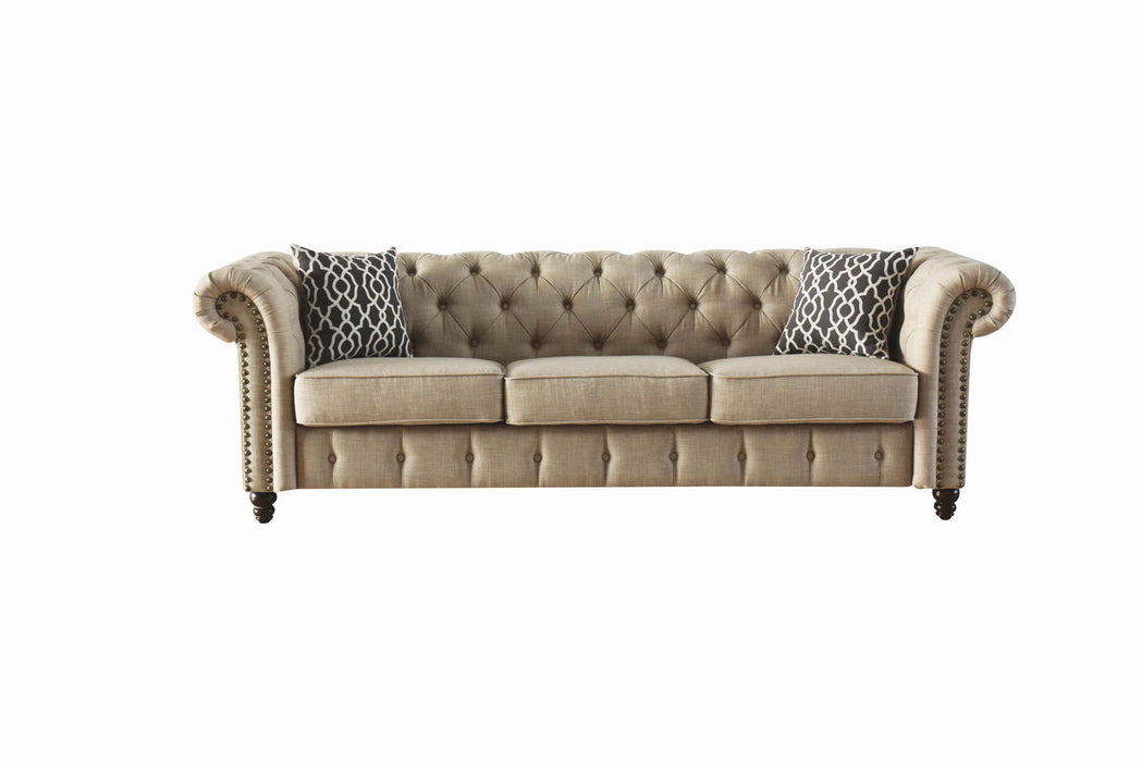 Sofa With Two Toss Pillows 90" - Beige Linen And Black