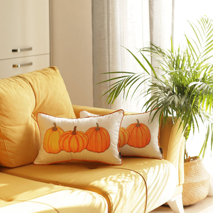 20"Lx12"H Thanksgiving Pumpkin Throw Pillow Cover (Set of 2) - Multicolor