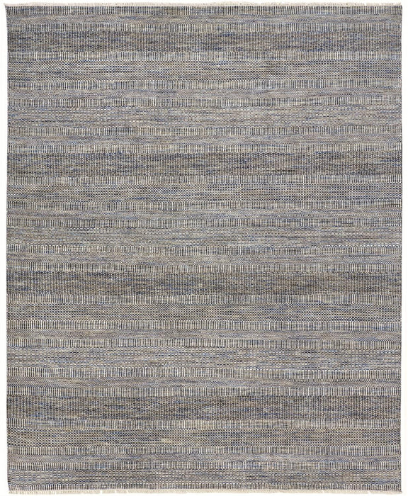 Striped Hand Knotted Area Rug - Silver Wool - 8' X 10'