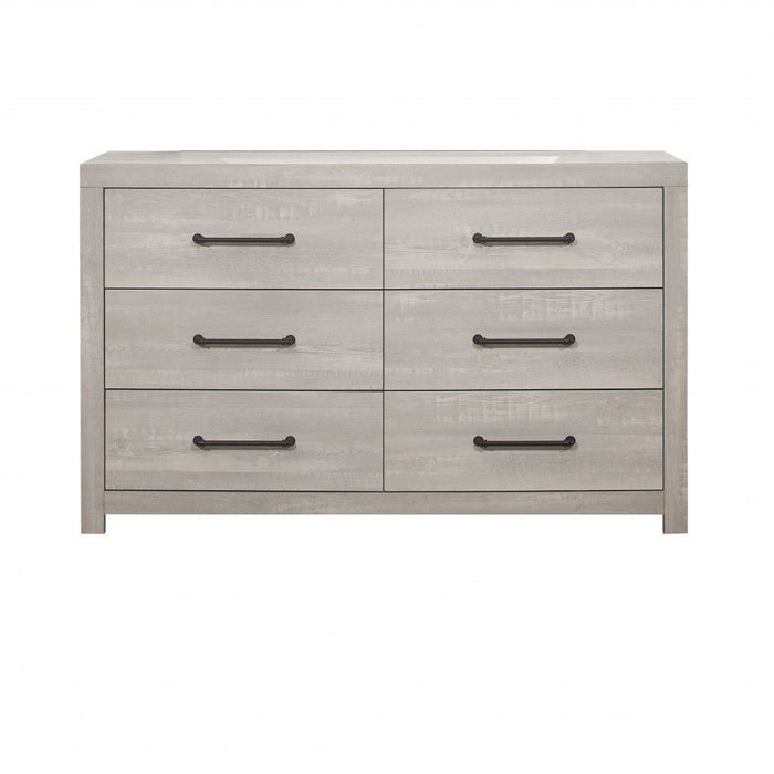 Solid Wood Six Drawer Double Dresser 60" - White Wash