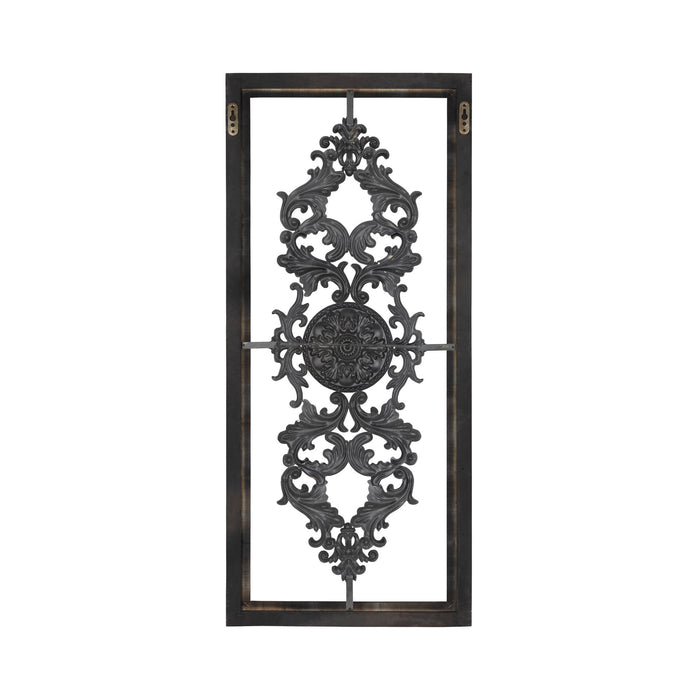 Framed Scroll Metal Panel - Distressed White And Turquoise
