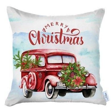 Merry Christmas Vintage Red Car Throw Pillows (Set of 4) - Multicolor