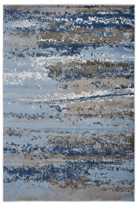 Abstract Area Rug - Blue And Gold - 8' X 10'