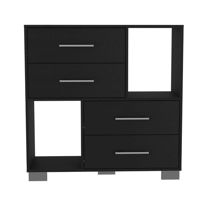 Manufactured Wood Four Drawer Dresser with Cubes 35" - Black