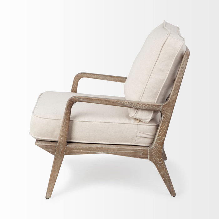 Fabric Seat Accent Chair With Ash Wood Frame - Off White