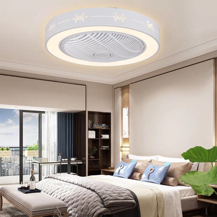 Modern Flush LED Ceiling Fan And Light - White