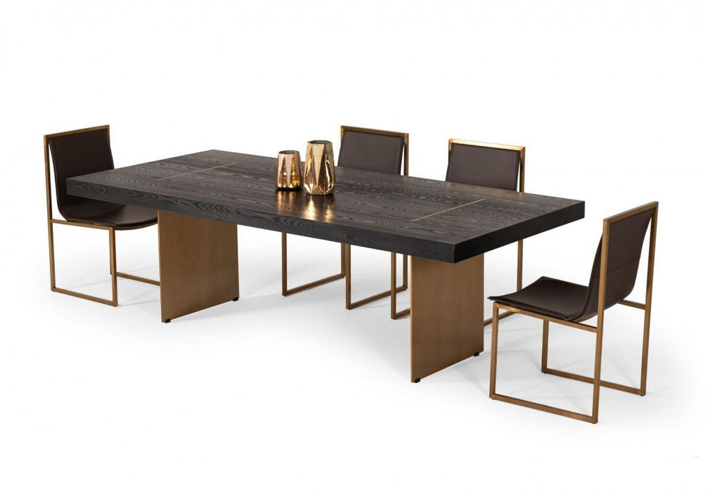 Rectangular Manufactured Wood And Metal Dining Table 95" - Dark Brown And Brass