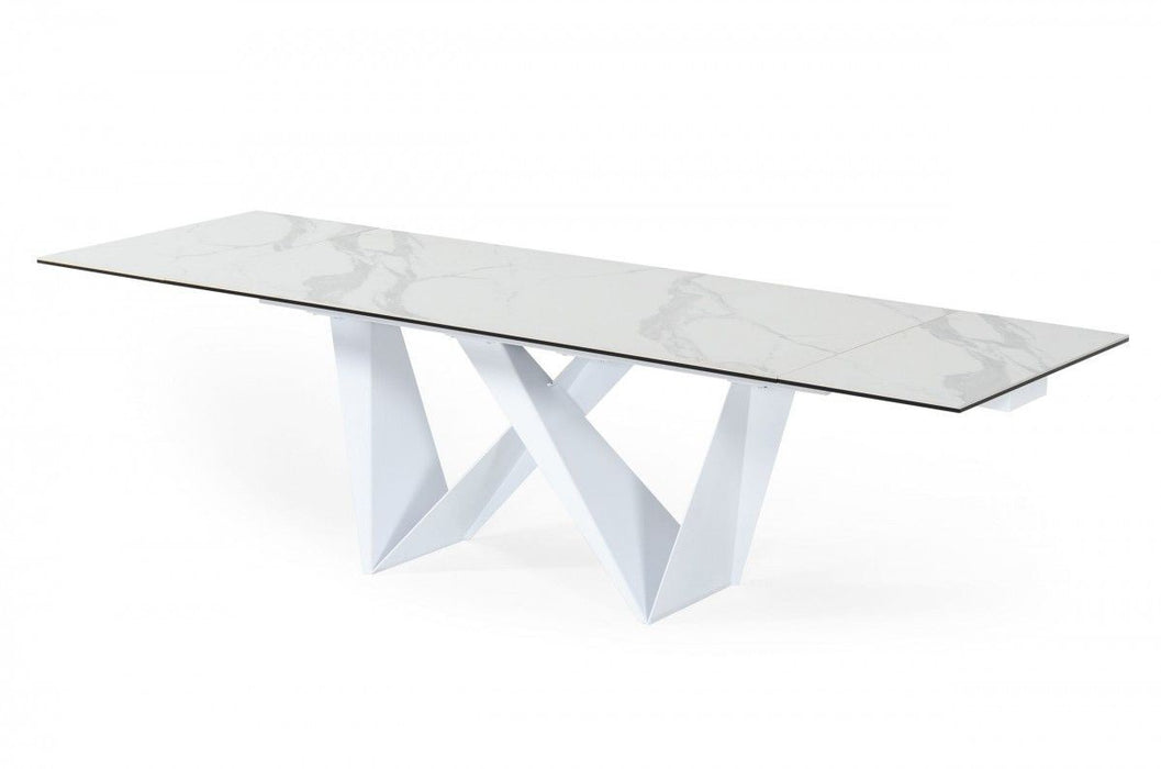 Rectangular Ceramic And Metal Self-Storing Leaf Dining Table 107" - White