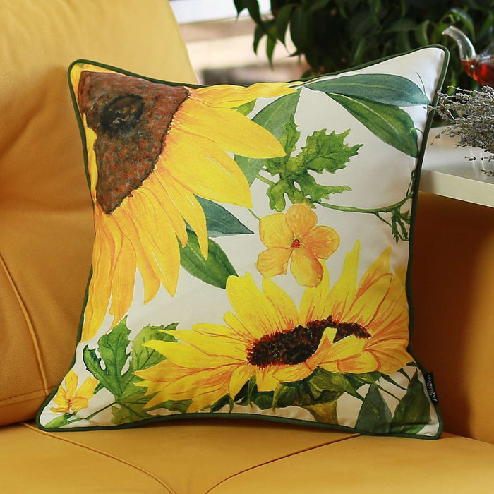 18"Lx18"H Floral Zippered Polyester Thanksgiving Throw Pillow - Yellow