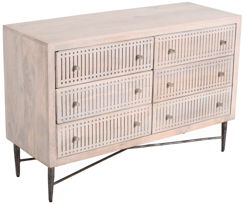 Solid Wood Six Drawer Double Dresser 48" - Brushed Ivory