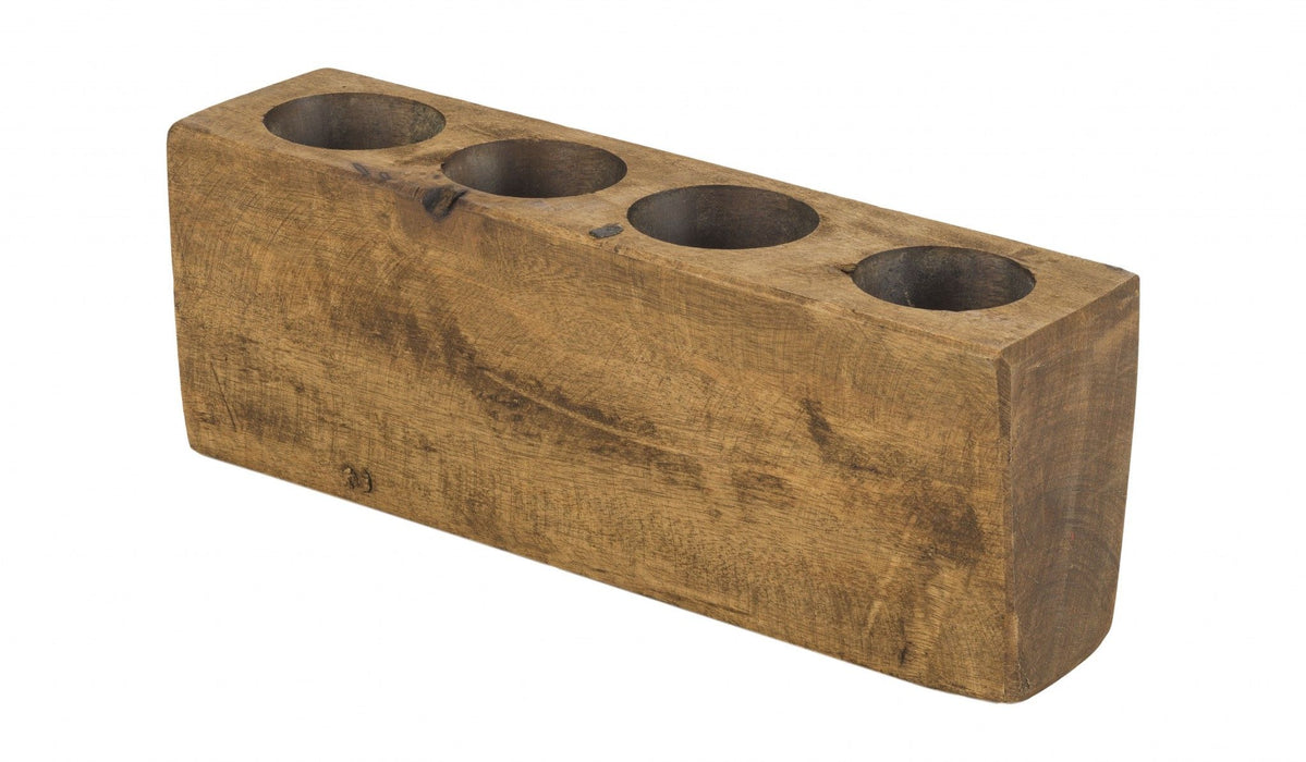4 Hole Sugar Mold Candle Holder - Distressed Maple Stain