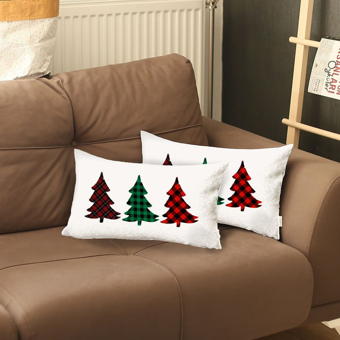 Christmas Tree Trio Plaid Lumbar Throw Pillows (Set of 2) - Multicolor