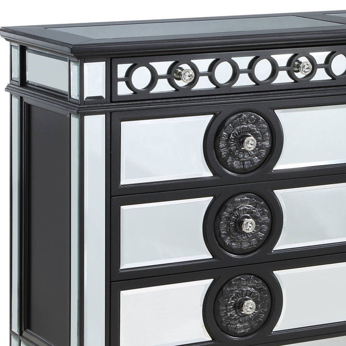 Solid Wood Mirrored Six Drawer Double Dresser 68" - Black and Sliver