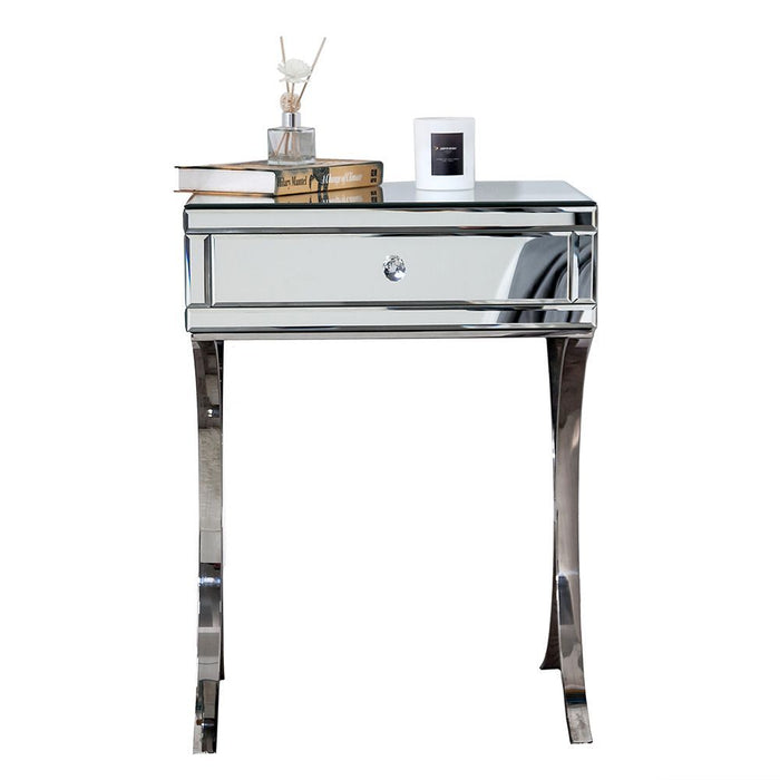 Mirrored Nightstand With 1 Drawer - Silver Finish