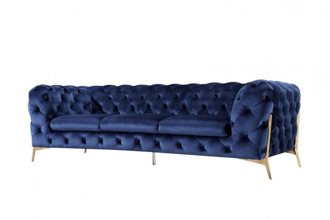 Accent Sofa Contemporary 97" - Blue Velvet And Gold