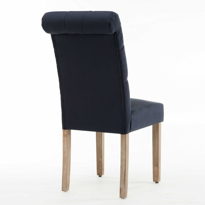 Roll Top Tufted Linen Fabric Modern Dining Chair (Set of 2) - Blue