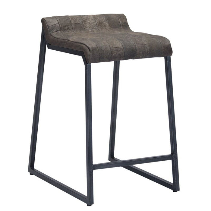 Leather Counter Stool - Brown And Dark Gray