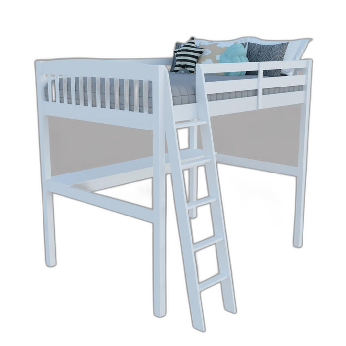 Solid Wood Full Double Size Loft Bed with Desk and Storage - White